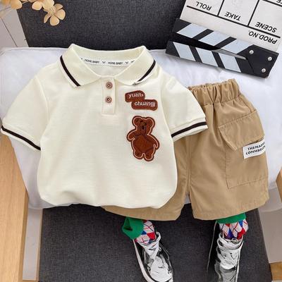 Classic Animal Baby Short Sleeved Set, Boys and Girls Short Sleeved T-shirt Set, Cartoon Bear Collar T-shirt Set