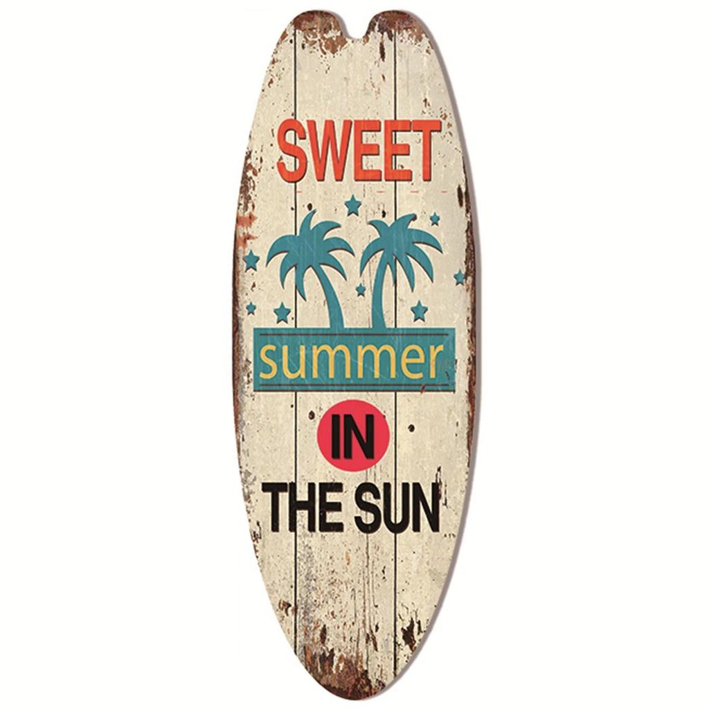 Summer Beach Ocean Theme Leisure Decoration Surfboard Wooden Sign Bar Home Wall Retro Ornament Decor Wood Board