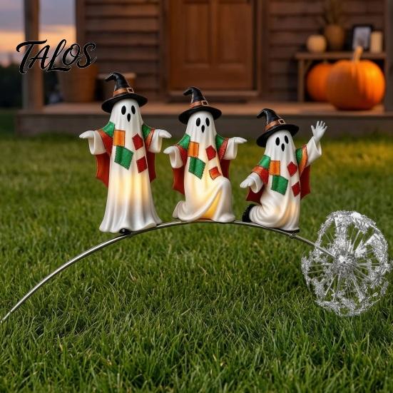 Reusable Outdoor Holiday Decor Halloween Cute Ghost Yard Stake, Waterproof Resin & Rustproof Metal Lawn Stake Decoration, Adjustable Detachable