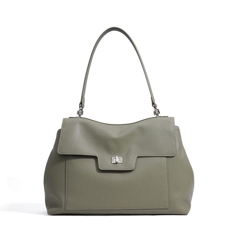Simple Commuting Fashion Large Capacity Women's Bag Two-layer Cowhide Solid Color Shoulder Genuine Leather Armpit Crossbody