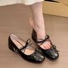 Premium Bow Thick Heel Square Head Mary Jane Shoes 2025 New with Skirt Red Single Shoes Women