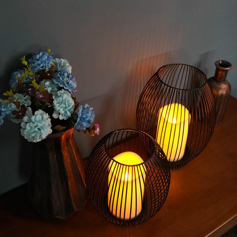 İskandinav Minimalist Ferforje Dekorasyon Gece Lambası Led Simülasyon Mum Kahve Restoran Yaratıcı Kapalı Ev El Sanatları