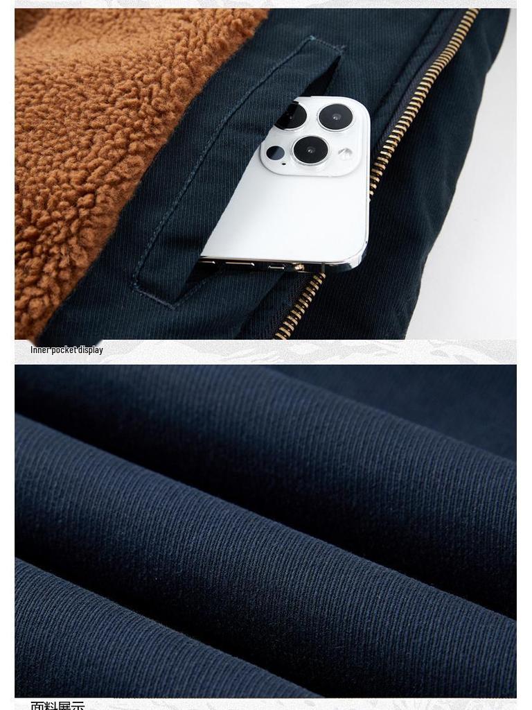 Herren Plus Samt Lammwollmantel: Lockere Fliegerjacke für Jugendliche, Baumwoll-Oberbekleidung für Herbst und Winter.