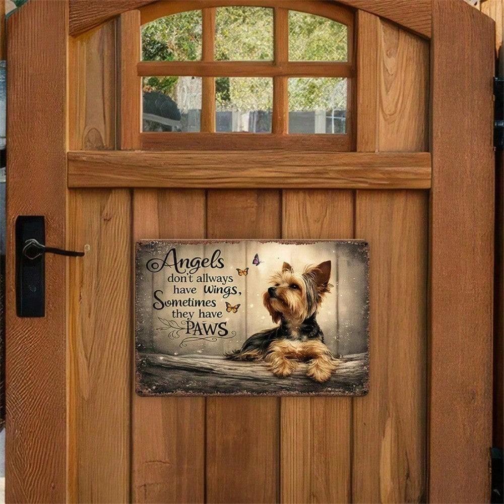 1pc 2D Flat Metal Tin Sign, Angels Don't Always Have Wings Sometimes They Have Paws, Pet Wall Art, Rustic