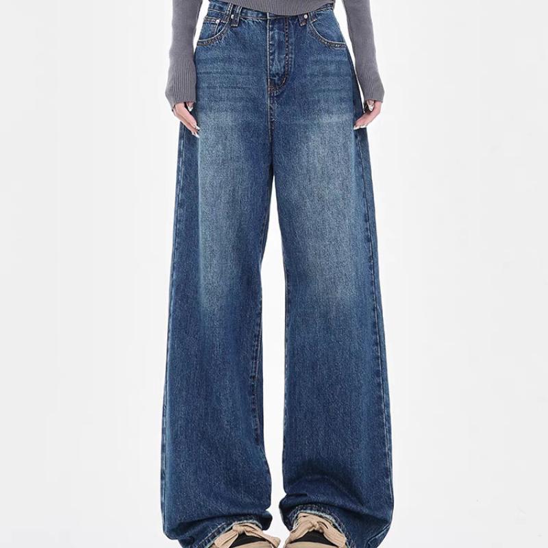 GMXIA Weitbeinige Jeans Damen Locker Hochtailliert Fallend Hundert Schleppende Hosen Taschen High Street Trend Gerade Hosen