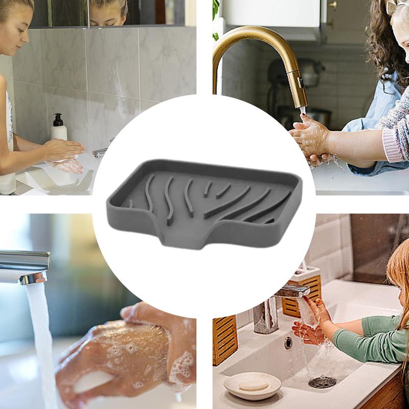 Soap Dish Shower Silicone Tray Bathroom Tray Soap Holder Sink Organizer Kitchen Soap Tray Creative Sink Soap Holder For Scrubber
