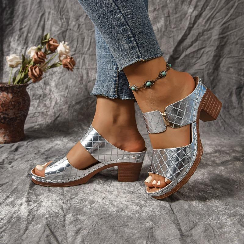 Summer High-heeled Flip-flops for Women Large-sized One-strap Shoes Fashionable High-heeled Flip-flops