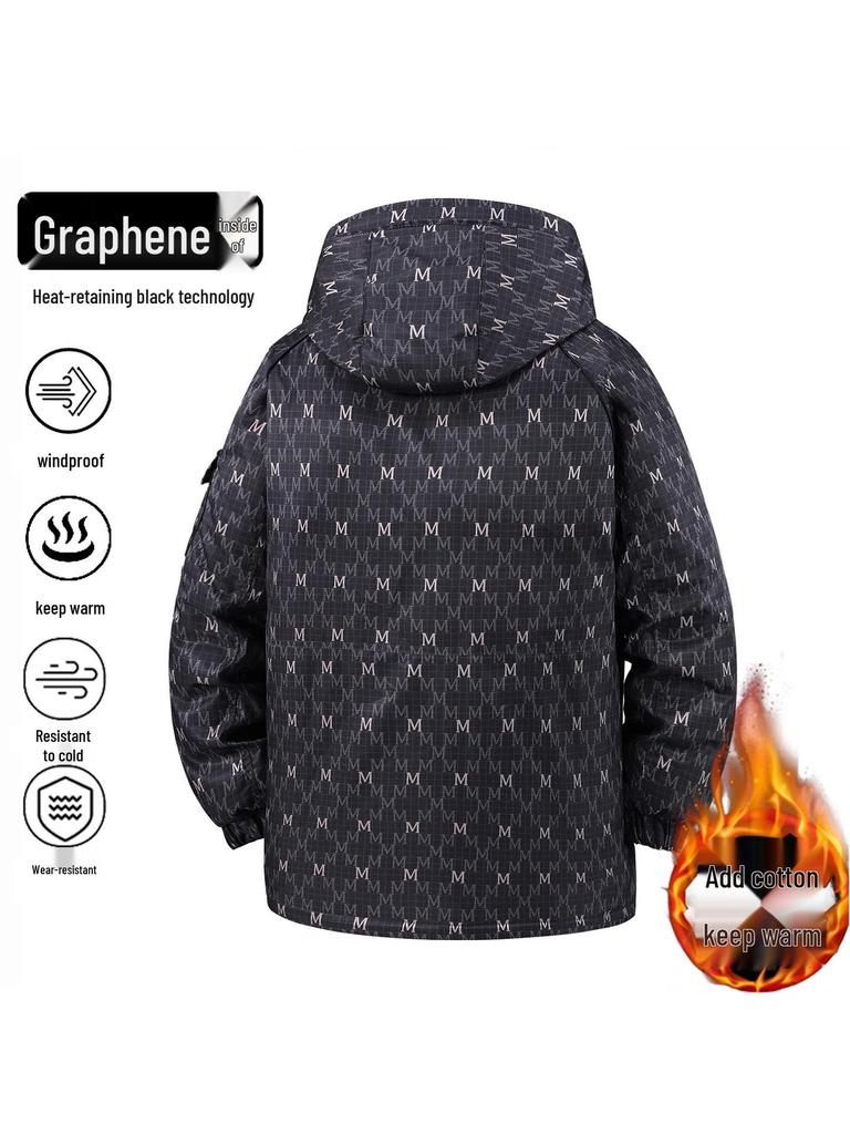 2025 Winter Herren Trendige Kapuzen-Baumwolljacke mit Buchstabenaufdruck - Dick und Warm 2566
