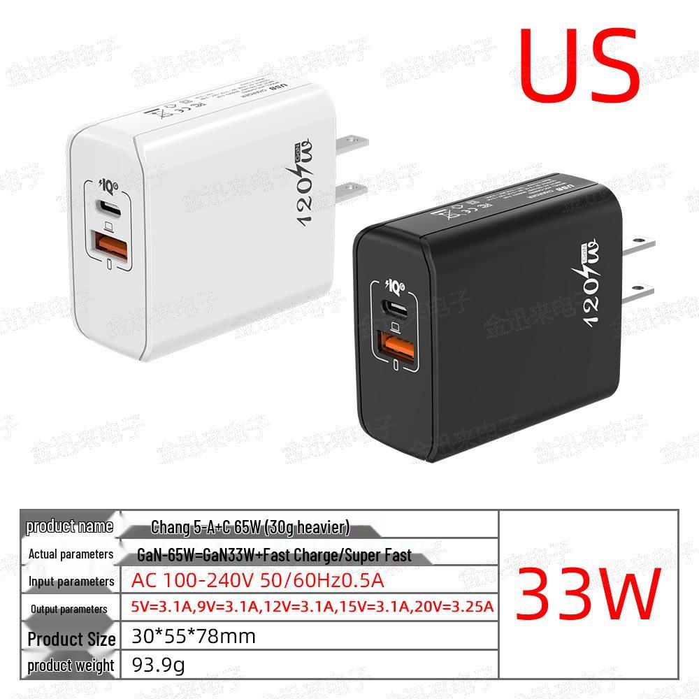 

120W GaN Charger with A+C Ports, 65W Output, EU/US/UK Plug for Mobile Devices White Barebones [Matte Bag]