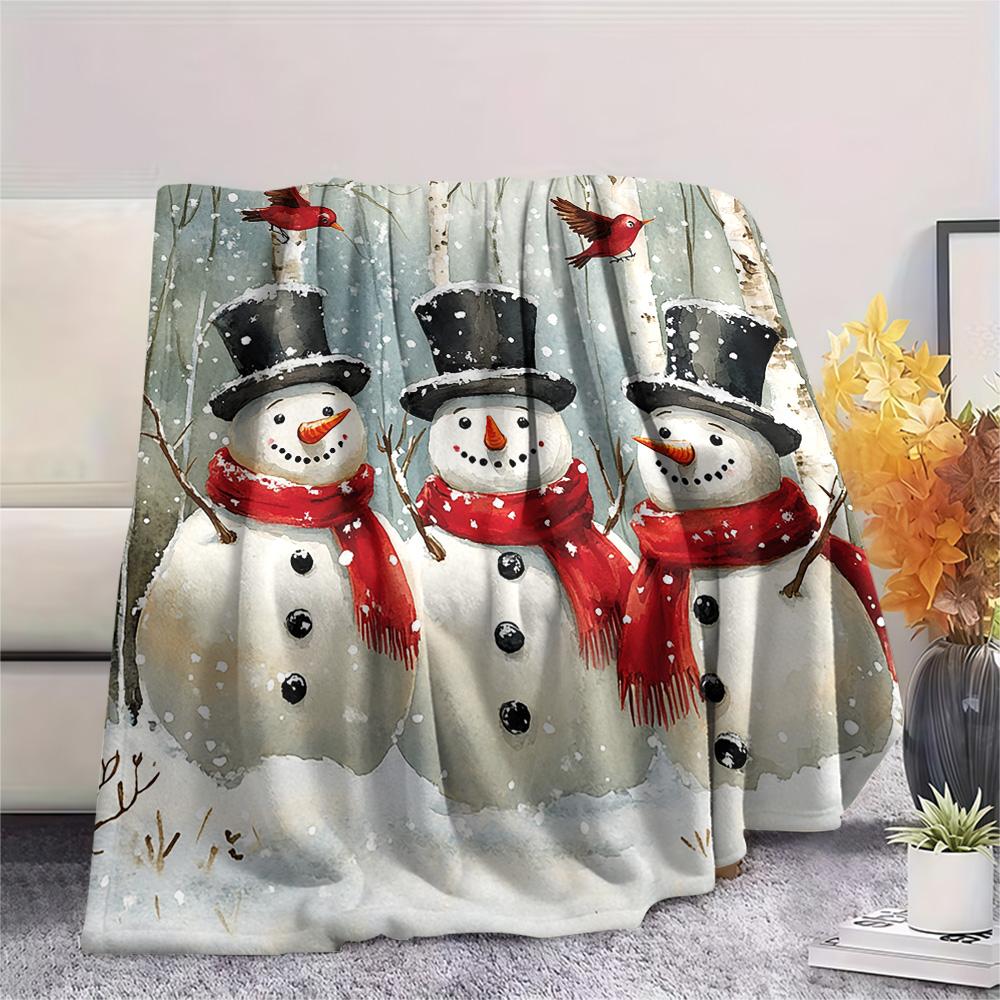 

Snowmen Print Flannel Blanket, High quality Comfortable for All Seasons, Home Decor, Warmth and Comfort, Perfect for Christmas Gifts 80cm x 120cm