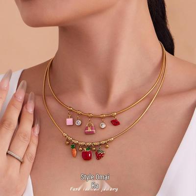 Gargantilla Oumeka con Forma de Fruta de Circonita y Colgante de Acero Inoxidable para Mujer