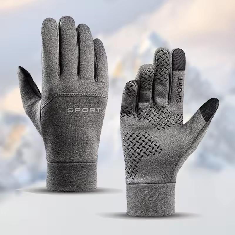 

Winter Men s Warm Cycling Gloves Women Velvet Lined Touch Screen Windproof Washable Outdoor Running Sports Cold Resistant Gloves L серый