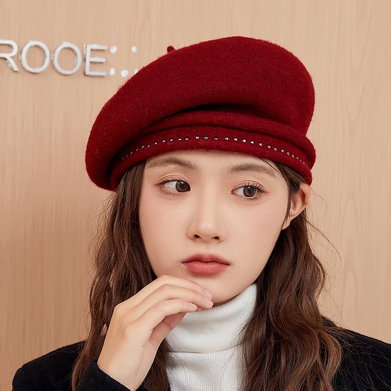 

Красный Берет из высококачественной шерсти Женский Осенне-зимний Универсальный для лица Шляпа Маленького Художника Шляпа Газетчика adjustable [head circumference 55-58CM]