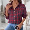 Women Streetwear Long Sleeve Tee Shirt Turndown Collar Grid Top Blouse Casual Wear Ladies Fashion