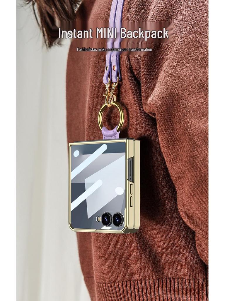 Etui PU ze Skóry dla Galaxy Z Flip7 z Galwanizowanym Pierścieniem i Sznurkiem - Ochronne Etui w Stylu Zapachowym