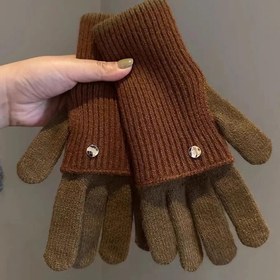 Women's Extra Long Color Block Wool Blend Windproof Gloves - Winter Cycling & Warmth
