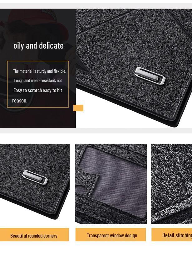 Men's Slim Leather Bi-Fold Wallet with Multi-Card Slots & Coin Pocket