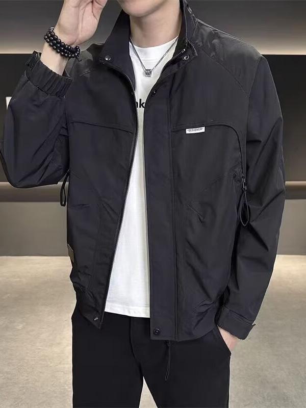 Men's 2025 Spring/Autumn Stand-Up Collar Jacket: Trendy, Versatile, Lightweight Workwear Top