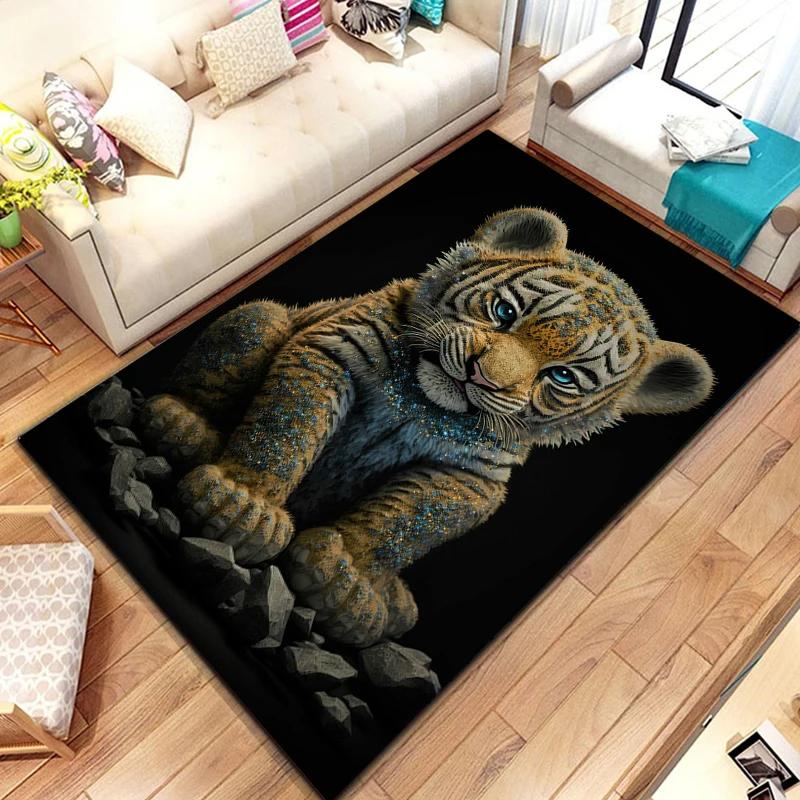 Cute Little Tiger Pattern Rug Wild Animal Carpet for Living Room Bathroom Mat Creative Doormat for Bedroom Home Decor Floor Mat