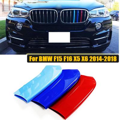 3D Sport M Style Color Front Kidney Grills 7 Bars Grille Cover Clip Trim Fit For BMW F15 F16 X5 X6 2014-2018 Tri ///M