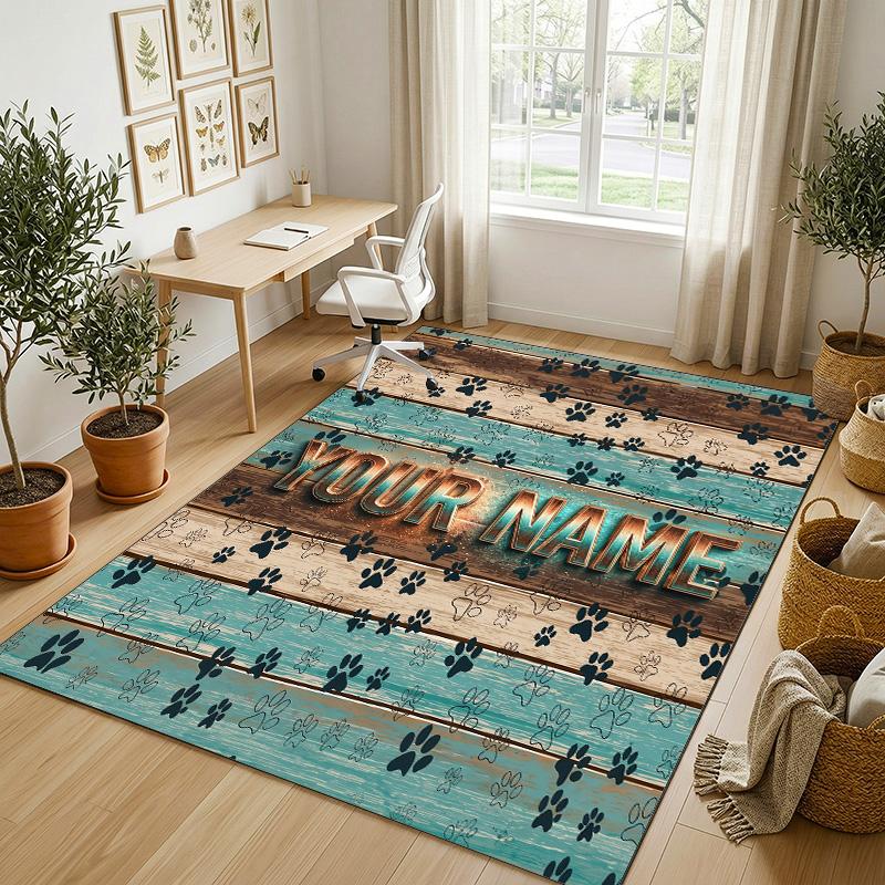 Dog Theme Crystal Velvet Rug Personalized Custom Name Text Soft Floor Mat Home Decor