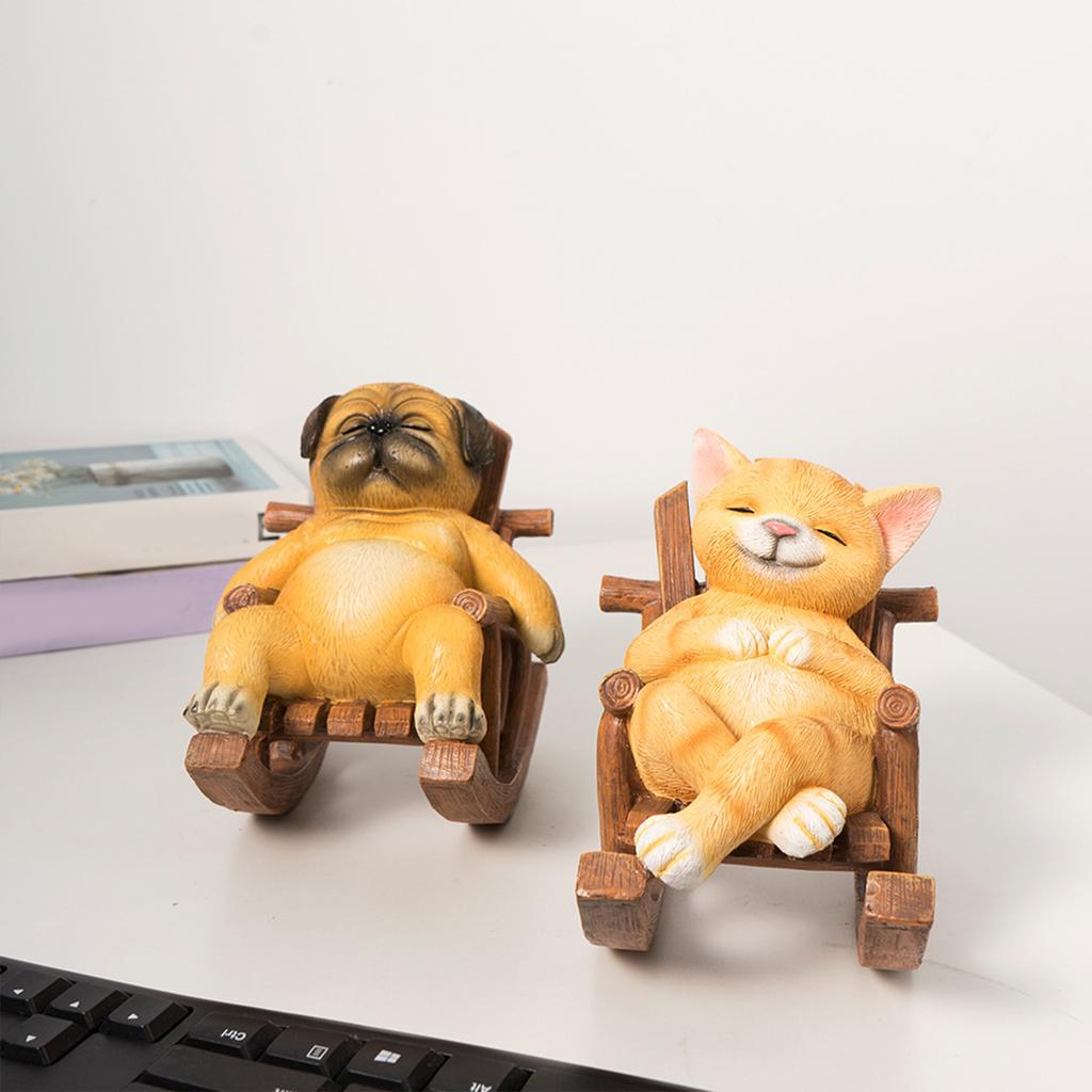 Decorative Cartoon Rocking Chair Cats Dog Figurine for Home and Office Tabletop Resins Animal Miniature Statue Ornament