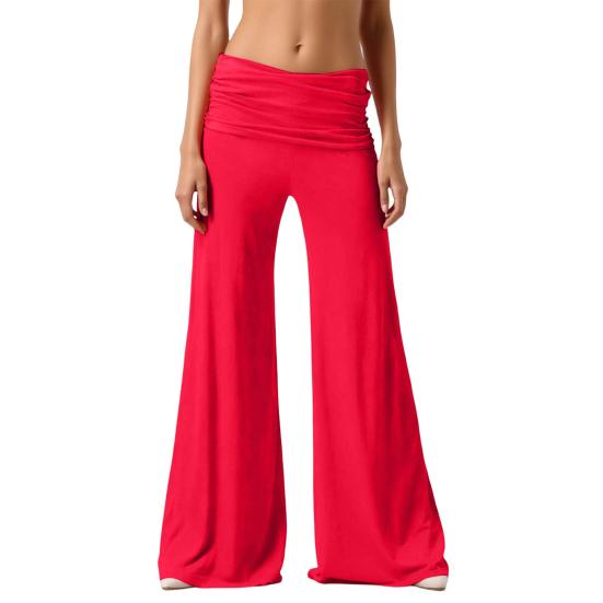 

Йога-брюки Плиссированная текстура Эластичные Высокая талия Широкие штанины Повседневные брюки Однотонные Свободный крой Длинные брюки Универсальная одежда для дома S красный