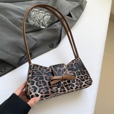 Leopard-print Retro-chic Handbag Lady's Casual High-end Bow Cross-commuter Shoulder Bag