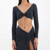 Top corto a maniche lunghe e set gonna da donna Set due pezzi Moda sexy Abiti divisi Abito da spiaggia con coulisse Gonne aderenti 25926