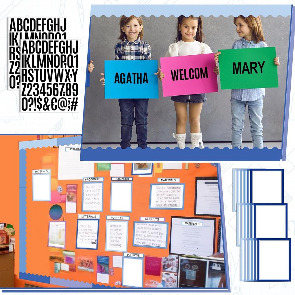 92 Pcs Science Fair Board Supplies 60 Trim Scalloped Poster Boards 18 Presentation Subtitles 6 Project Titles 8 Letter Sticker for Classroom Display