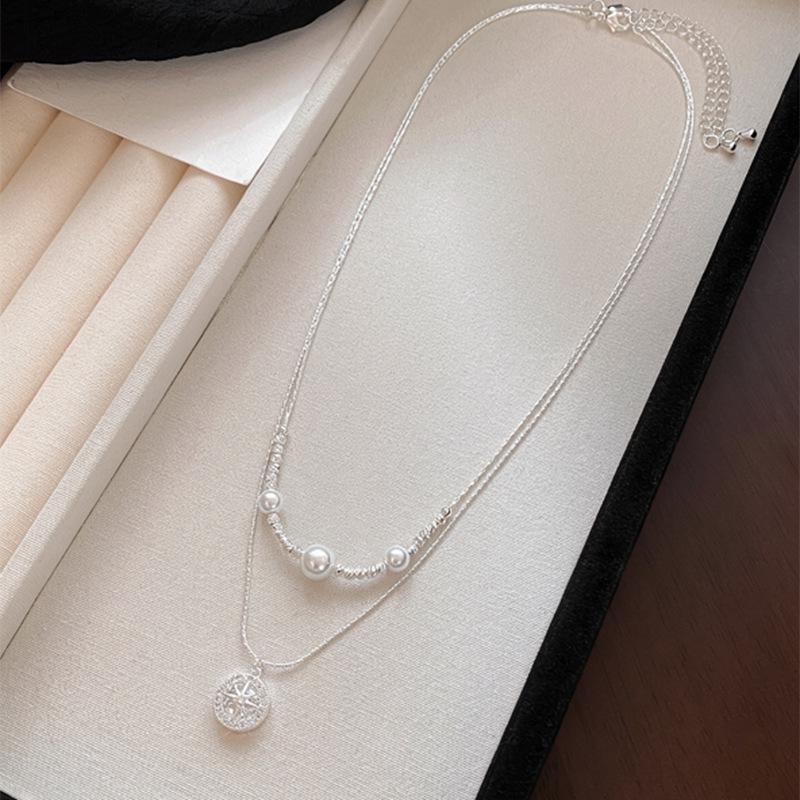 Korean Style Zirconia Mango Star Pendant Pearl Necklace - Versatile, Light Luxury, High-End Clavicle Chain