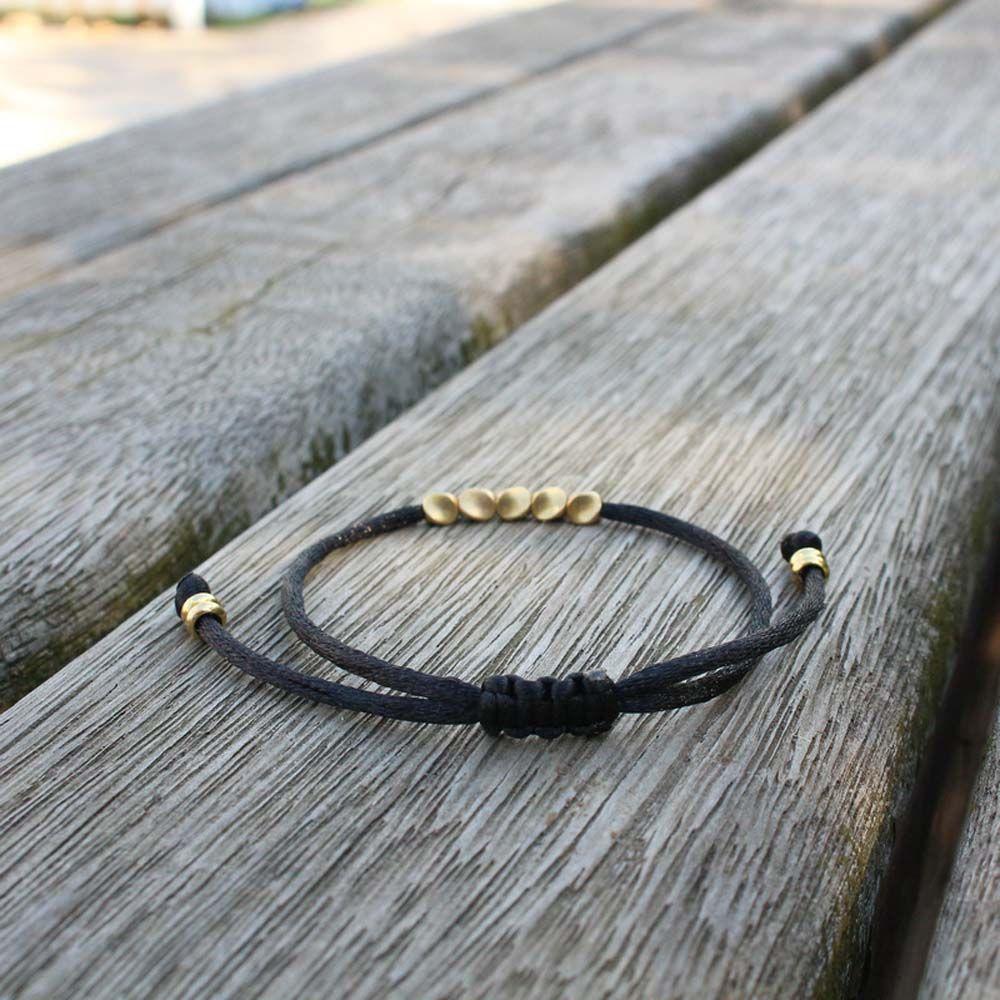 Handmade Rope Wax Thread Adjustable Gifts For Lovers Wrist Jewelry Copper Beads Bangles Bracelet