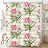 Vintage Blumen-Duschvorhang Rosa Grüne Blätter Gestreiftes Muster für Badezimmer Dekor Größe 180cm x 180cm