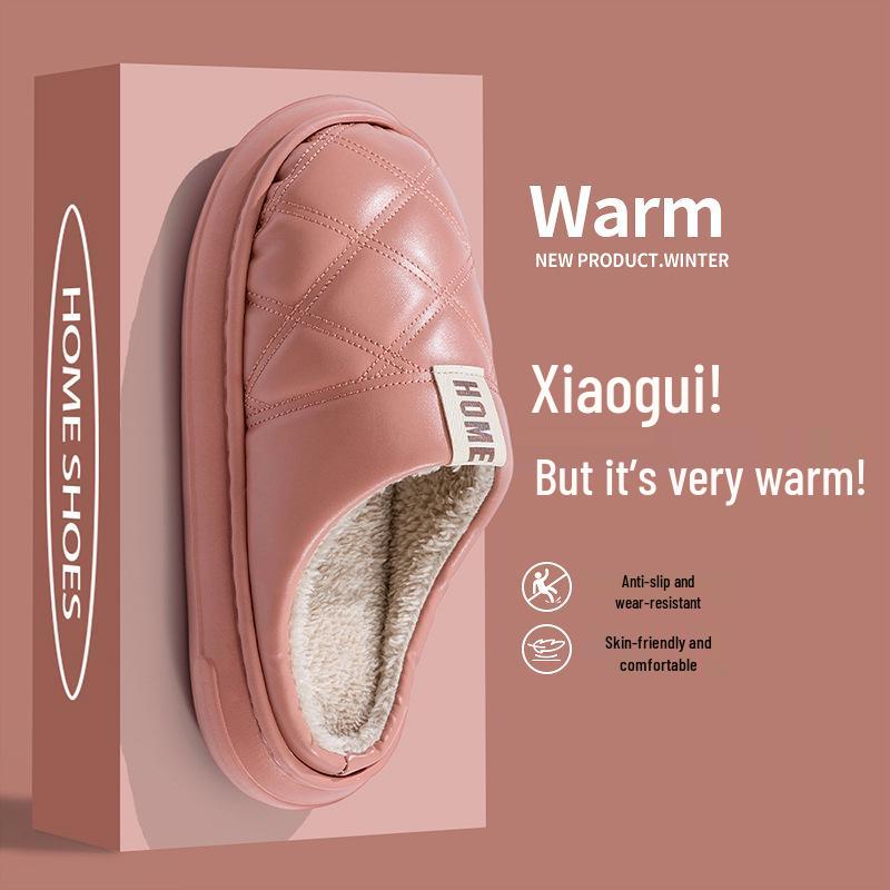 

Мужские водонепроницаемые кожано-хлопковые тапочки: Зимние домашние нескользящие тапочки с толстой полиуретановой подошвой для тепла 36-37 (go one size up for high instep)