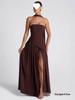 Chique Strapless Effen Kleur Maxi Jurk – Sexy Backless Design met Hoge Split