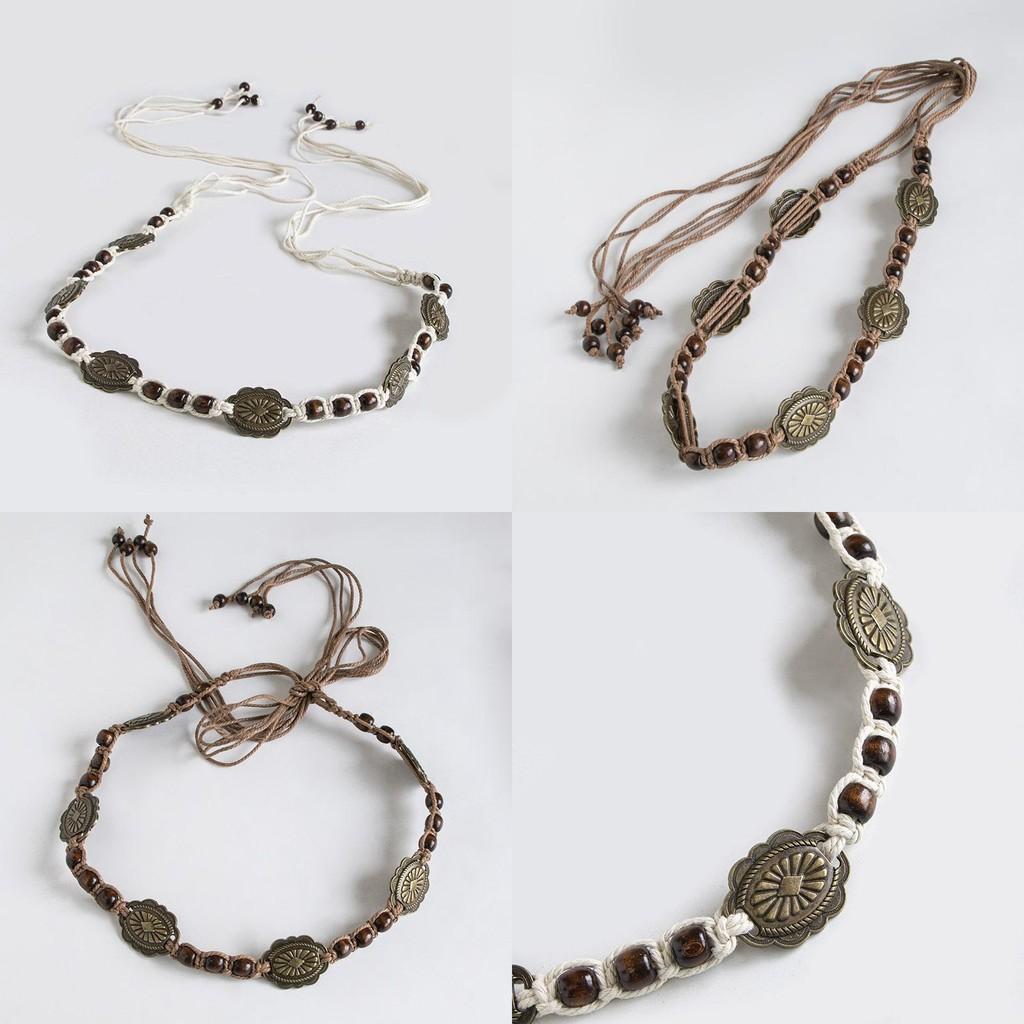 Metal Bohemian Style And Wooden Bead Decor Women Casual Woven Belt Daily For
