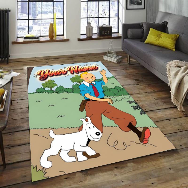 The Adventures of Tintins Design Area Rug Personalized Name- Non-Slip, Soft & Cozy Floor Mat for Living Room, Office - Indoor/Outdoor Carpet