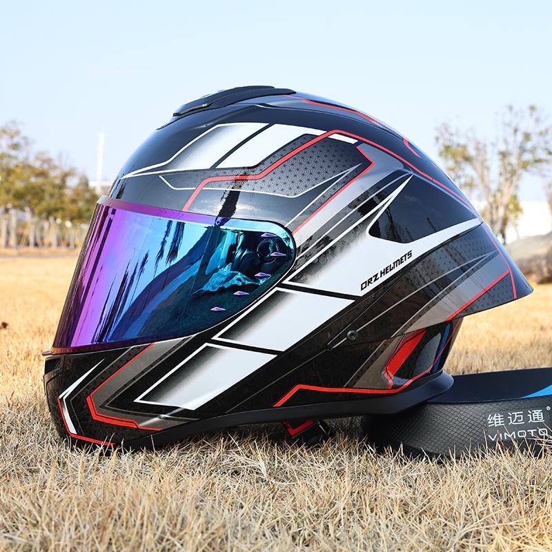 ORZ-Full Face Motorcycle Helmet Big Spoiler Design Unisex All Season DOT Standard ABS Lightweight Shockproof Bike Helmet