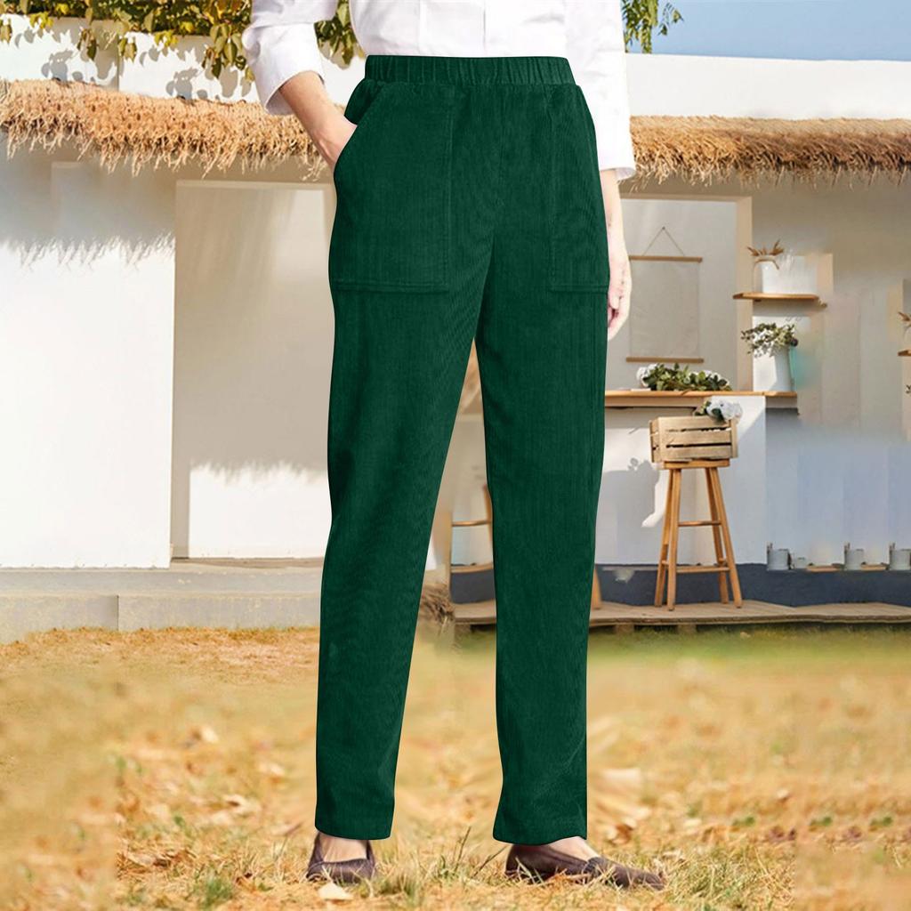 Women's Casual Colour Elastic Waist Straight Casual Pants With Pockets