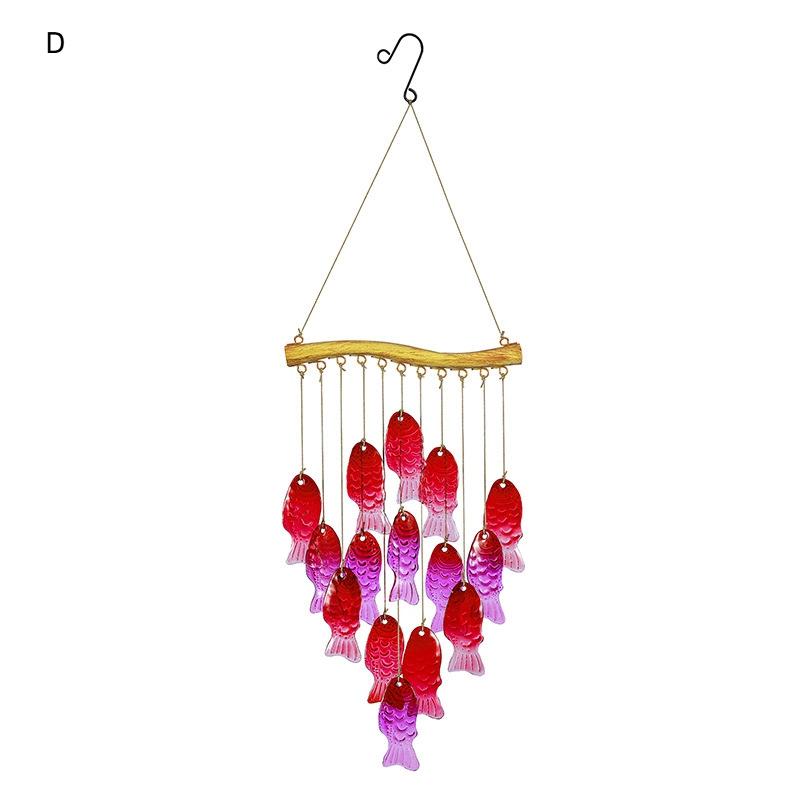 Iron Wind Chimes With Colored Glass For Garden Fish Leaf Design Outdoor Decor Hanging Ornament