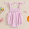 Baby Mädchen Karierter Ärmelloser Body Eiscreme-Stickerei Bindeträger Strampler Sommerkleidung