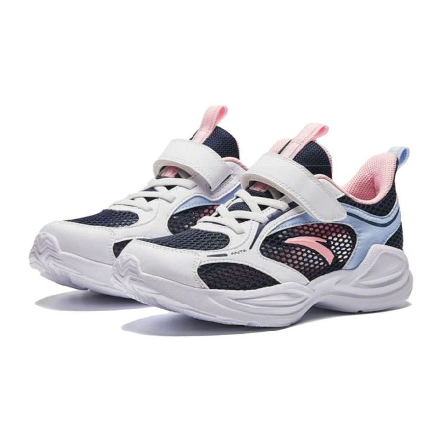 Anta Kids Fabric Non-Slip Breathable Low-Top Running Shoes Kids Sneakers White Black Pink A322425520-2