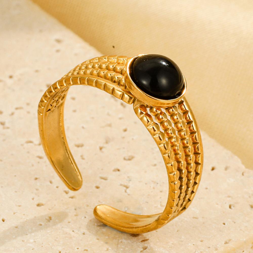 Adjustable Retro Titanium Steel Ring with Color Stones – Trendy, Non-Fading, High-End Style for Women