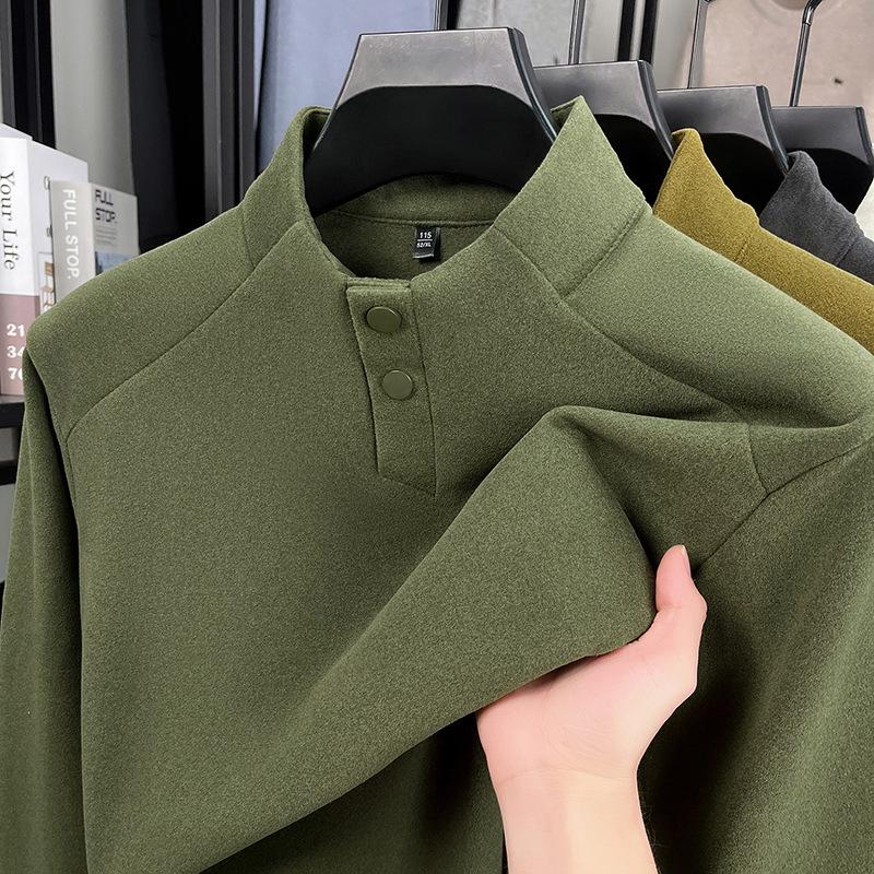 Men's Deep Gray Thickened Stand-Up Collar Button-Up Hoodie - Autumn/Winter Warm Casual Pullover, Available In Multiple Colors.