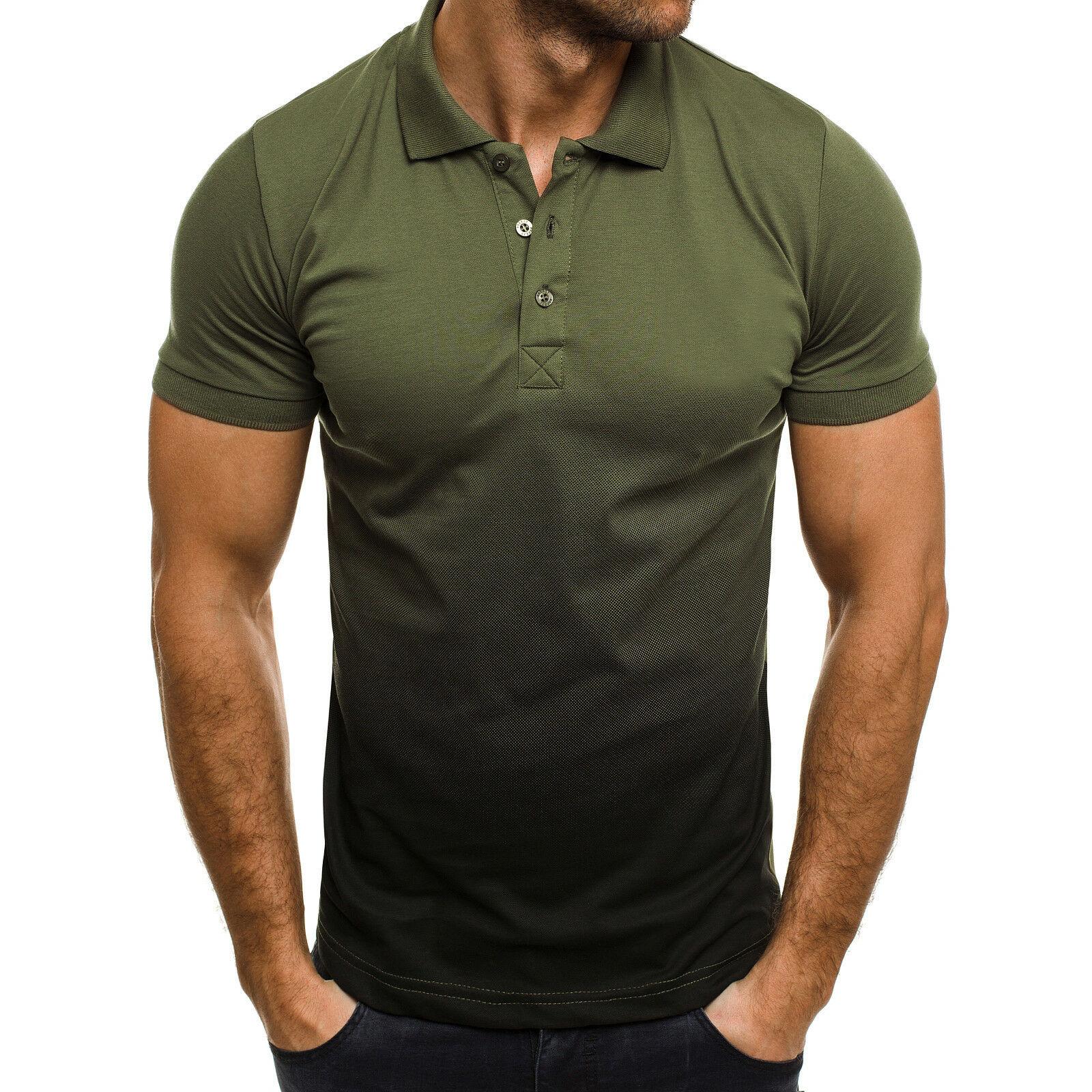 

European and American Style Men s Spring and Summer Top Casual Turn Down Collar Sports T-Shirt Gradient 3D Print Short Sleeve Polo Shirt 5XL армія зелений колір