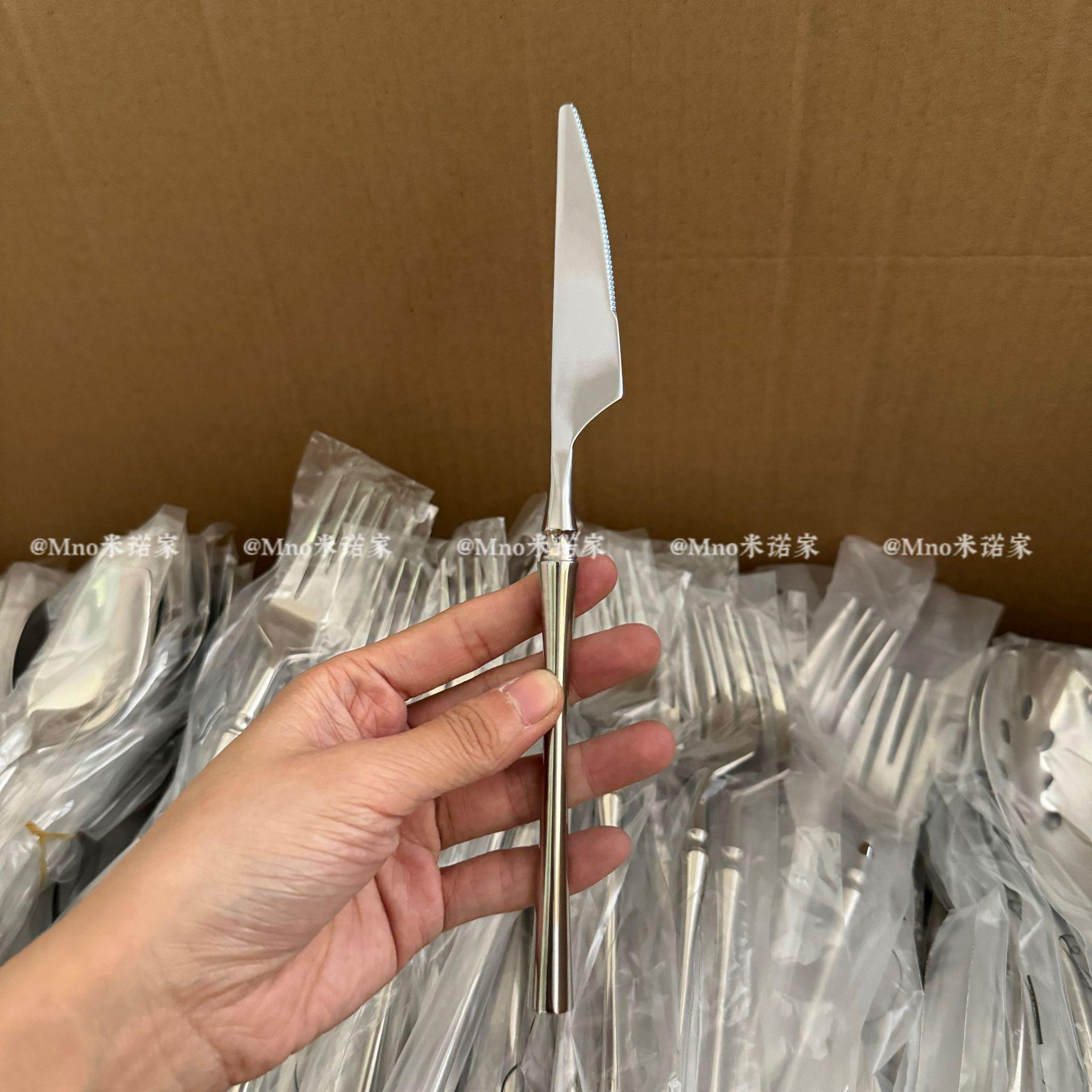 

304 stainless steel small waist French main food spoon household western food spoon long handle light luxury spoon fork