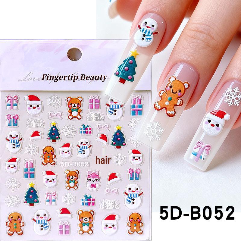 In-Style Christmas Embossed Nail Stickers - Snowman, Bear, Snowflake & Penguin Winter DIY Decorations