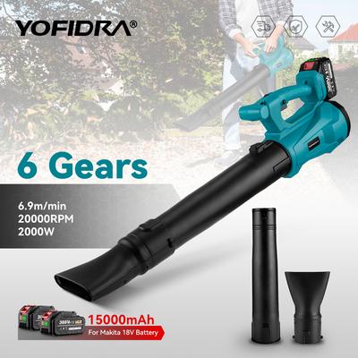 Soffiatore elettrico Yofidra 2000W 6 marce Soffiatore per foglie senza fili regolabile Pulisci foglie cadute Polvere Neve Strumento per batteria Makita 18V
