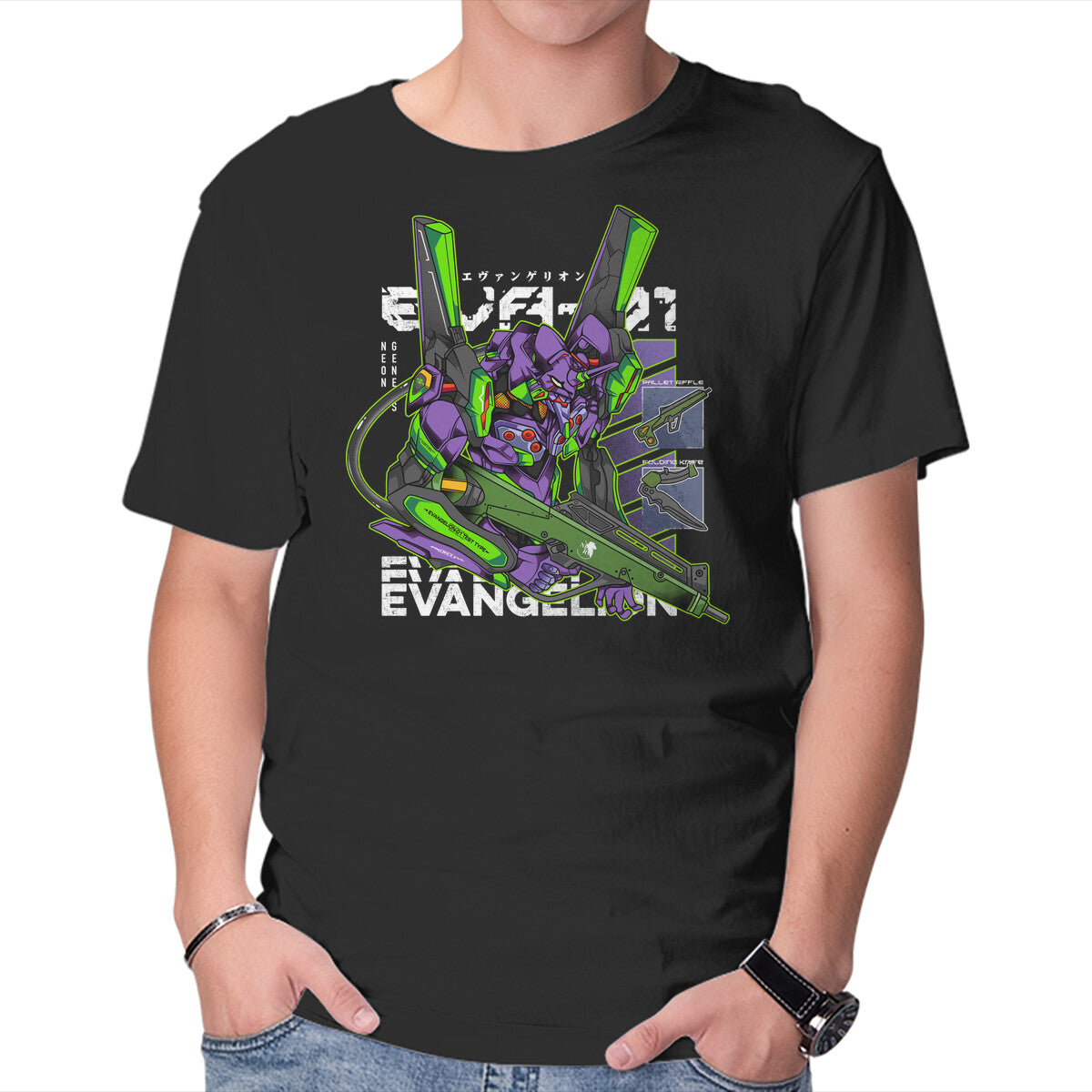 Unisex Crew Neck T-Shirt Evangelion 01 Graphic Short Sleeve Casual Tee L