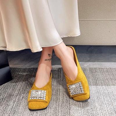 Rhinestone Square Toe Flat Women's Slippers and Ladies Sandals New Fashion Slides On Sale Chic Elegant Low Price Shoes Promotion